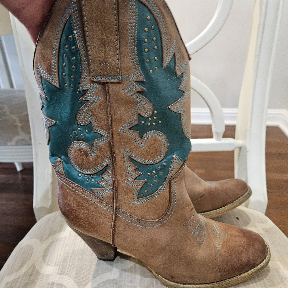 Brown and Teal Western Boots